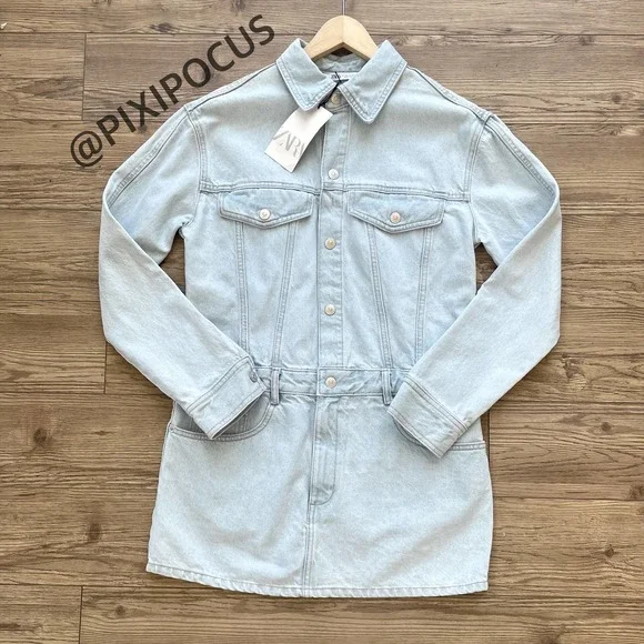 Zara | Dresses | Zara Denim Mini Dress 0 Cotton Light Blue | Poshmark